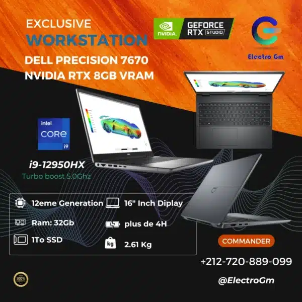 Dell Précision 7670 i9-12950HX, 32/1To, RTX 8Gb