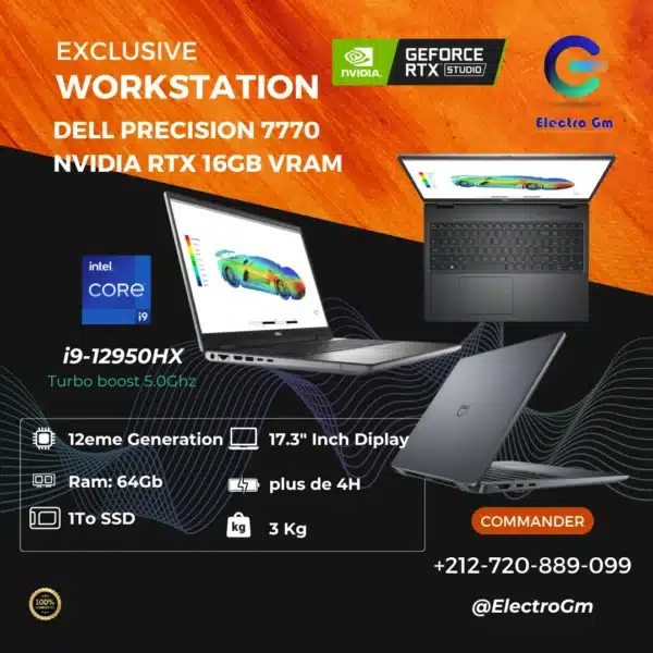 Dell Précision 7770 i9-12th, 64/1To, RTX 16Gb