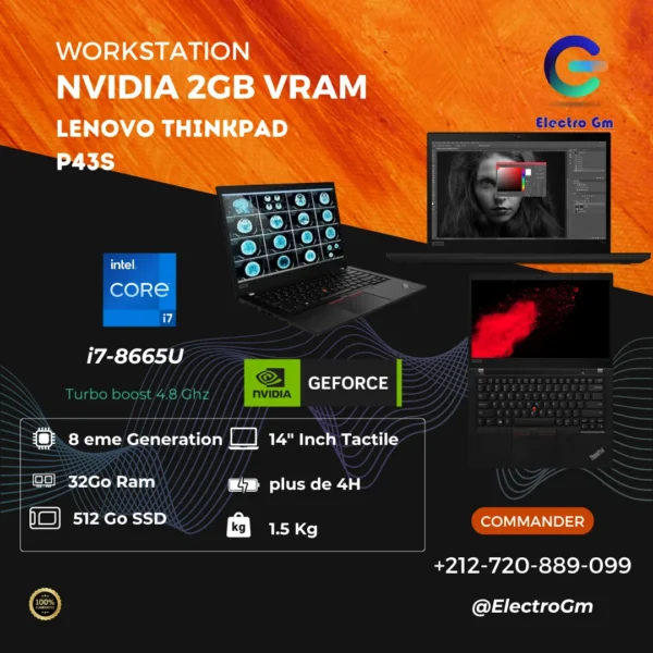 Lenovo Thinkpad P43s i7-8665U - Carte Graphique Nvidia - 32/512