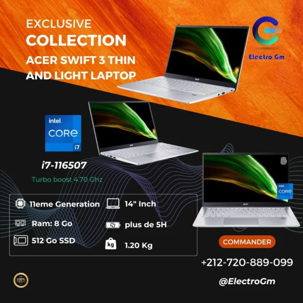Acer Swift I7-116507 11Th Gen 8/512 Écran14" FHD Batterie +5H49K
