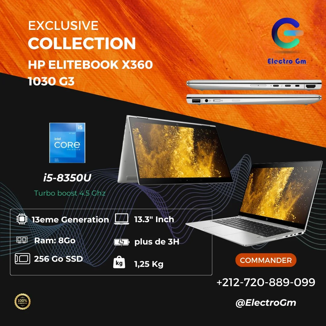 HP EliteBook x360 1030 G3 I5-8350U 8Th Gen 8/256 Écran 13.3" FHD Tactile x360